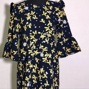 Zara Basics Black/Yellow Bell Sleeve Dress (XL)